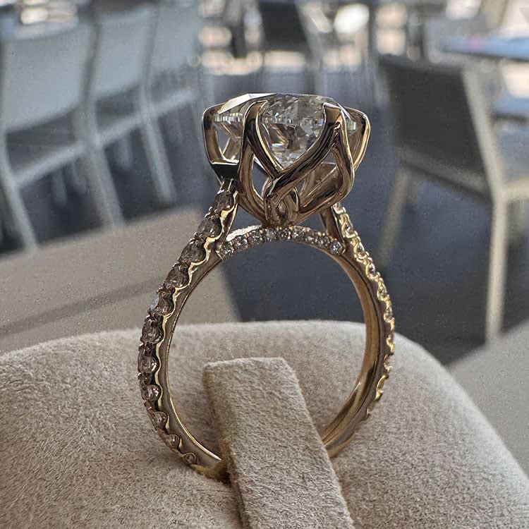 5 carat oval diamond on a tulip setting