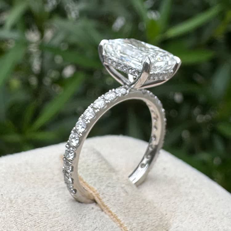 3 carat lab elongated radiant on a Platinum setting