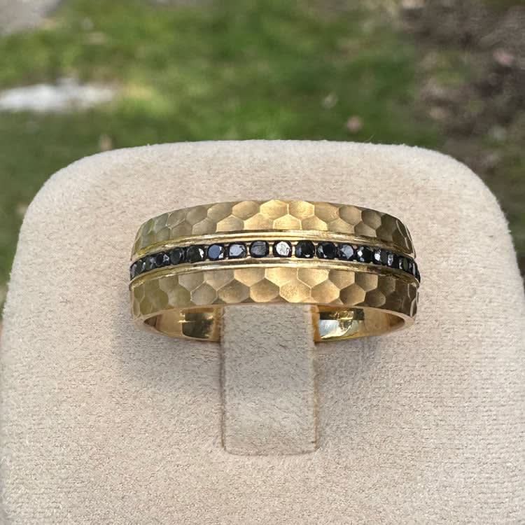 7mm black diamond ring in yellow gold