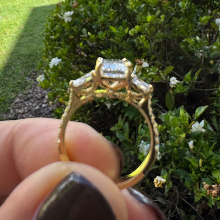 Emerald cut with pear sides ring