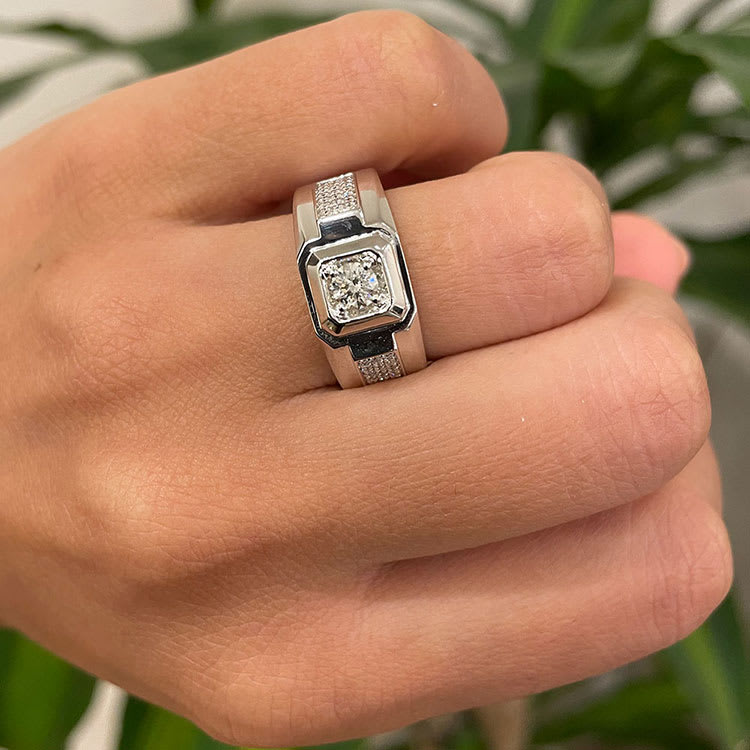 Mens Round Diamond Wedding Band