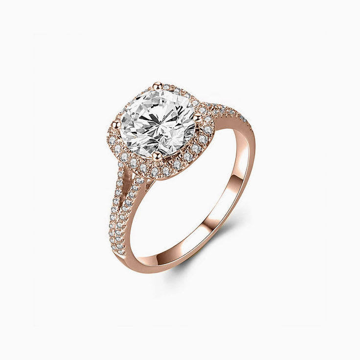 Round Diamond Halo Engagement Ring with a Split Band