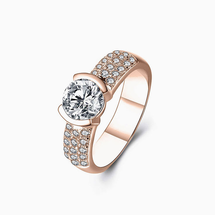Round Diamond Partial Bezel Set Engagement Ring