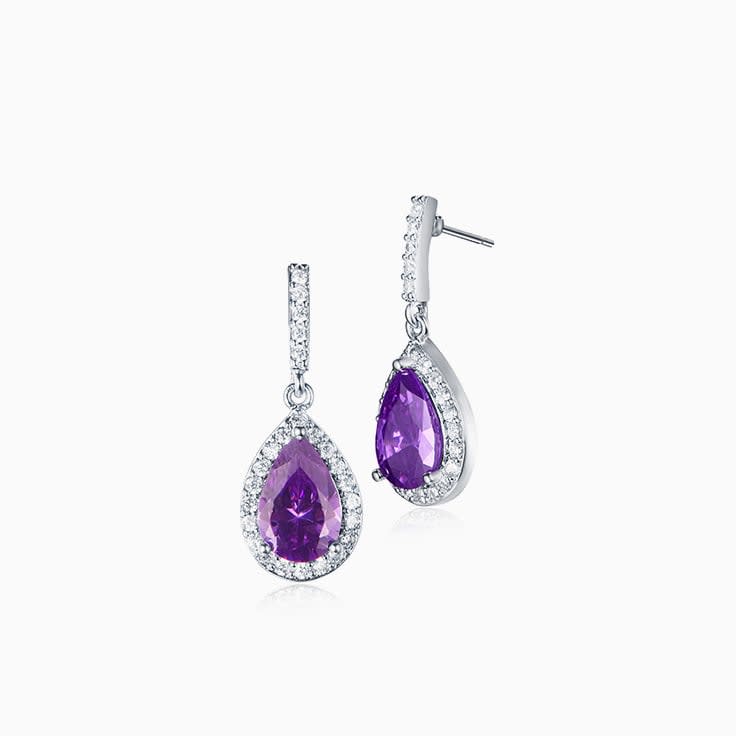 Amethyst and diamond drop set earring