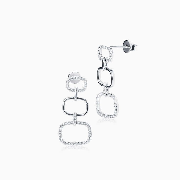 Rectangle Diamond Drop Earrings