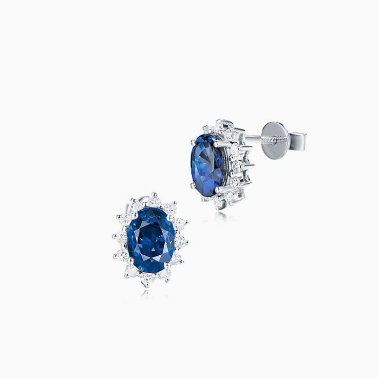 Blue Australian Sapphire and Diamond Studs
