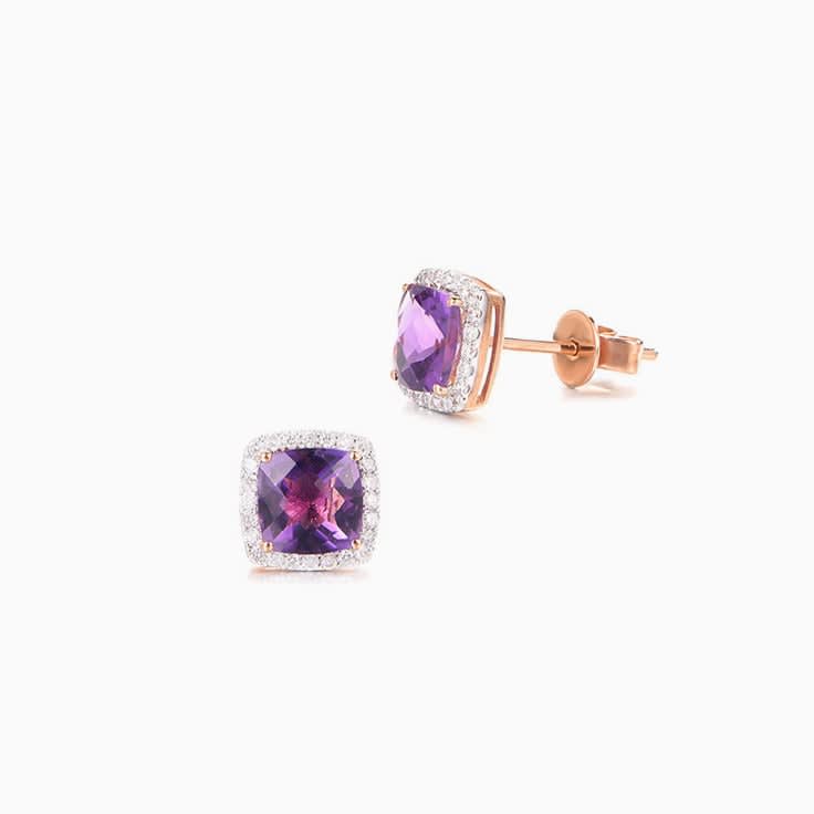 Amethyst and Diamond Studs
