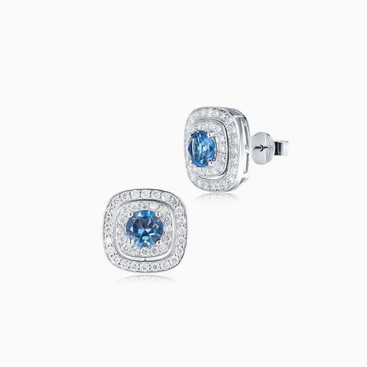 London Blue Topaz Cushion halo studs