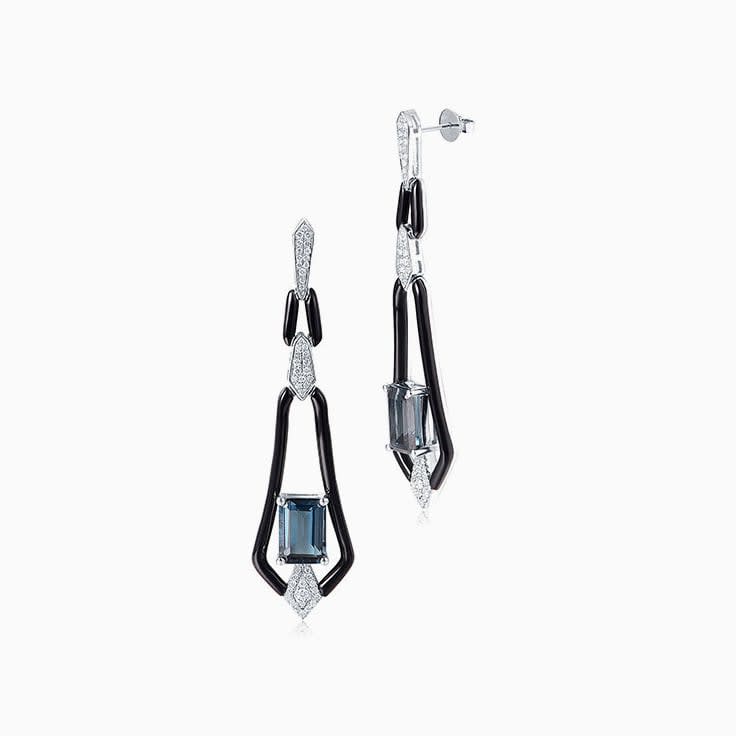 London Blue Topaz with Onyx Earrings