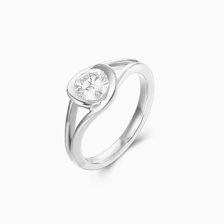 Two Tone Round Diamond Bezel set diamond Engagement Ring