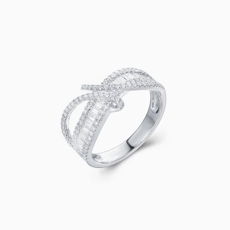 Curved Baguette and Round Diamond Ring