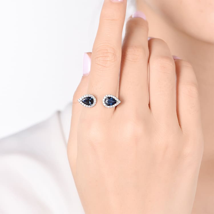 Pear Sapphire Cuff Rings