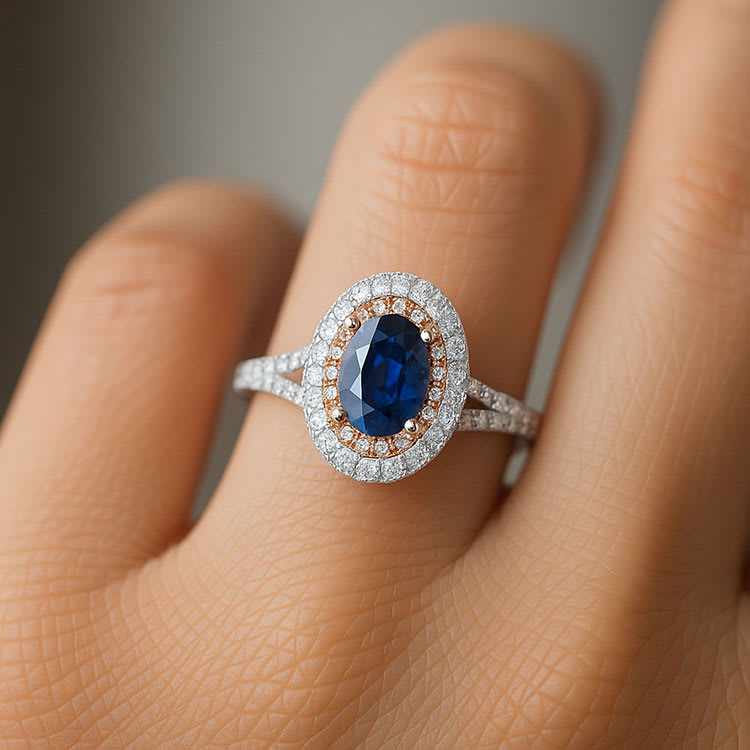 Blue Sapphire Double Halo Ring