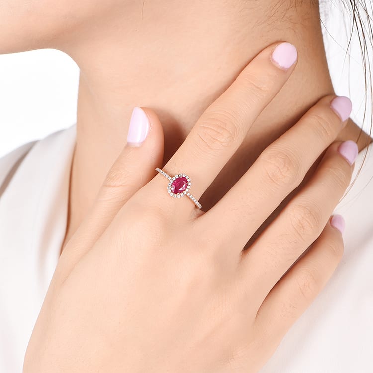 Ruby with Diamond Halo Ring