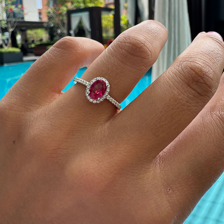 Ruby with Diamond Halo Ring