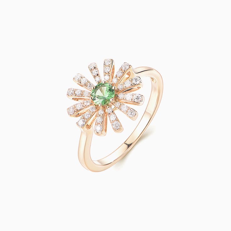 Green Tsavorite and Diamond Ring