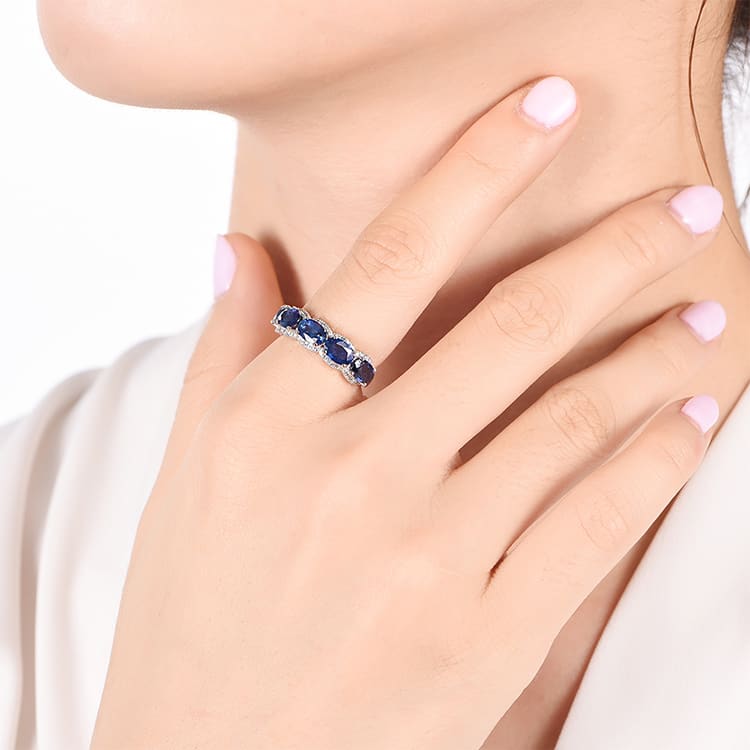 Oval Cut Blue Sapphire Band