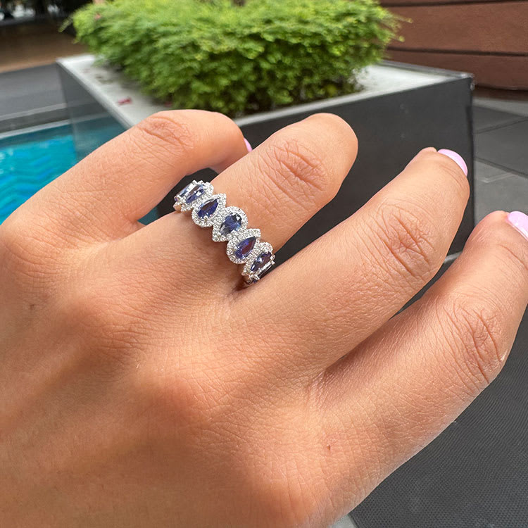 Pear Cut Blue Sapphire Band