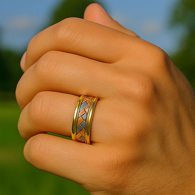 Three tone braided mens ring