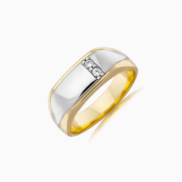 Two Tone Diamond Mens Signet Ring