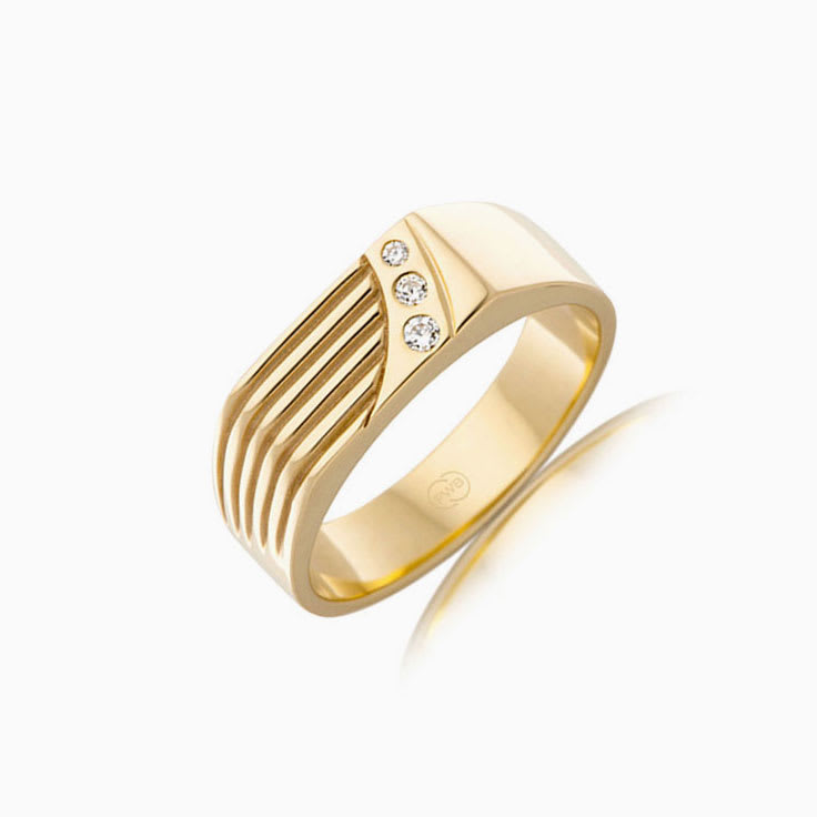 Diamond Grooved Signet Ring