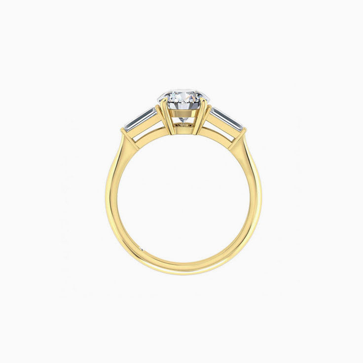 Round diamond with tapered bagguette Engagement ring