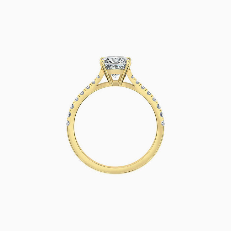 Princess cut diamond in four claw set engagement ring