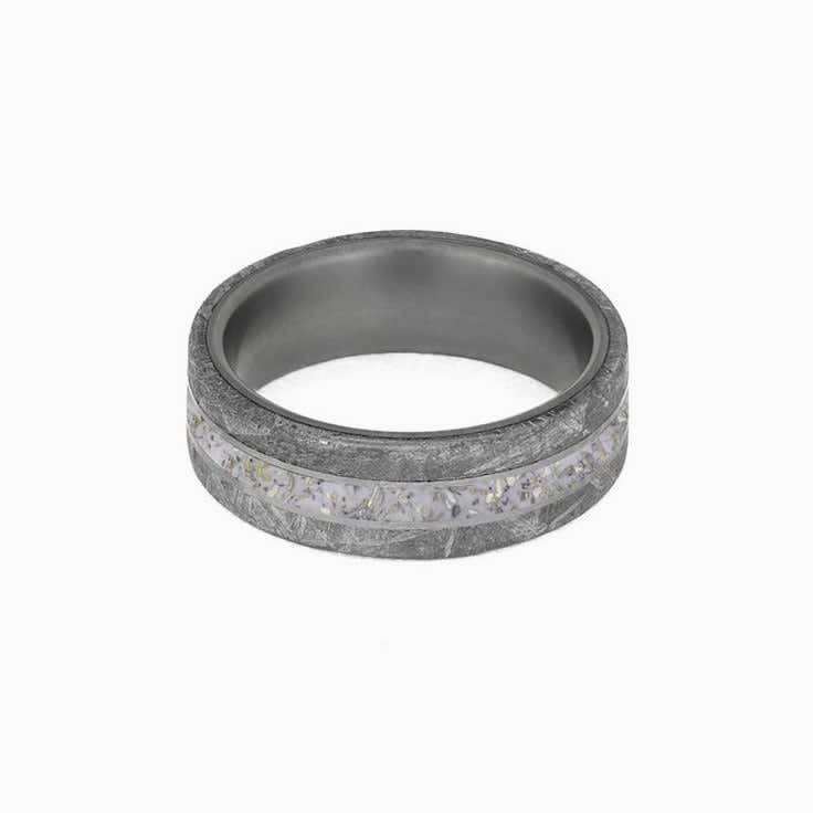 Mens White Stardust Meteorite Band in Titanium
