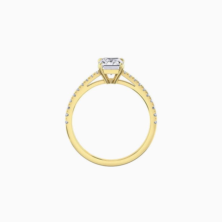Radiant cut diamond engagement ring on a diamond band