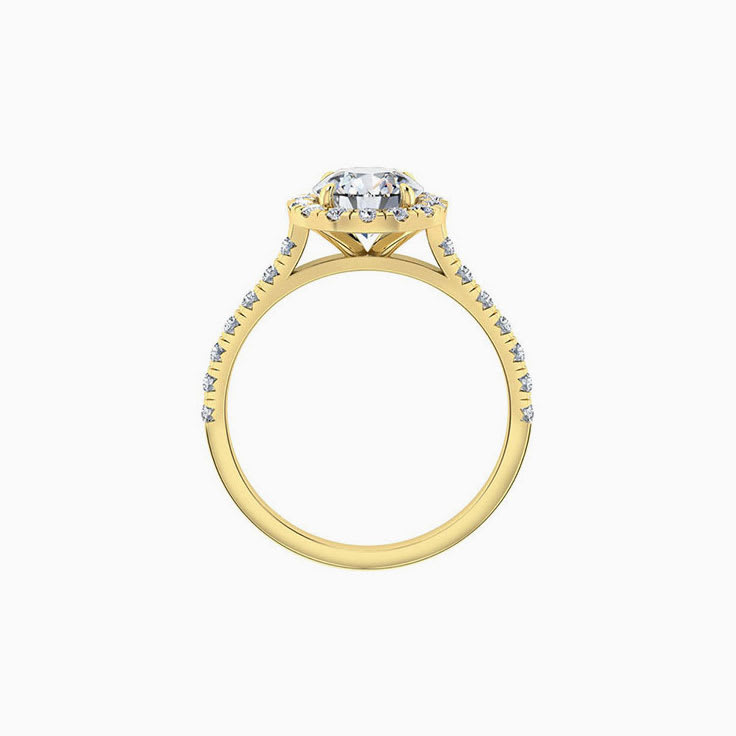 Round halo on cathedral setting engagement ring