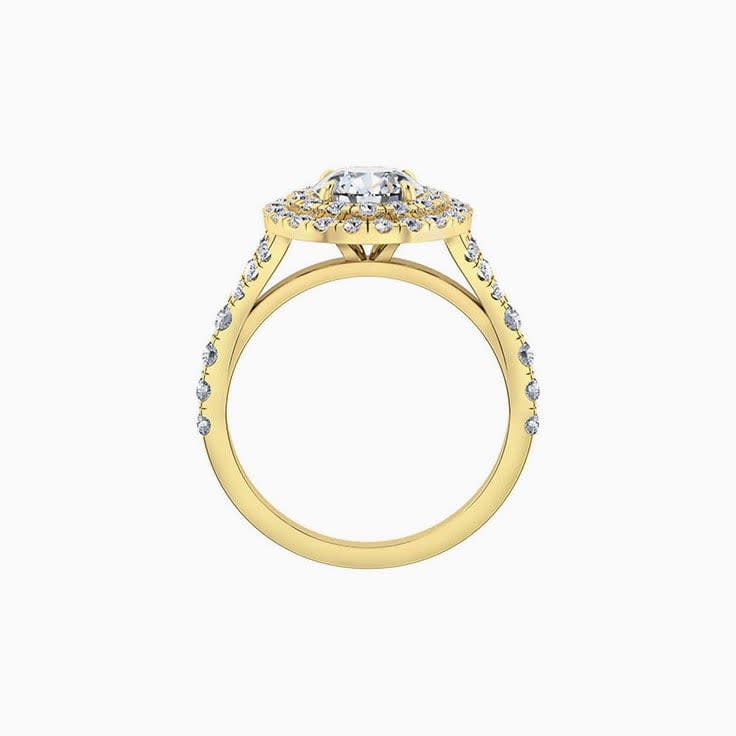 Round double halo on a split band engagement ring