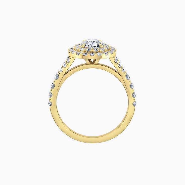 Pear cut engagement ring with double halo and split band