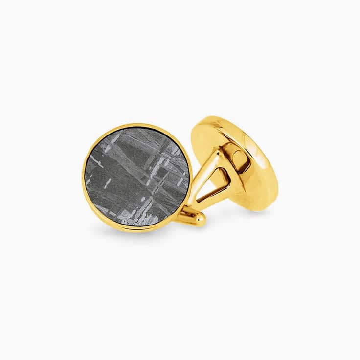 Meteorite cufflink with bronze