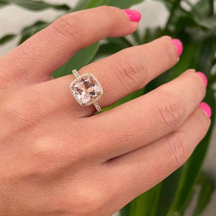 Cushion Morganite and Diamond ring