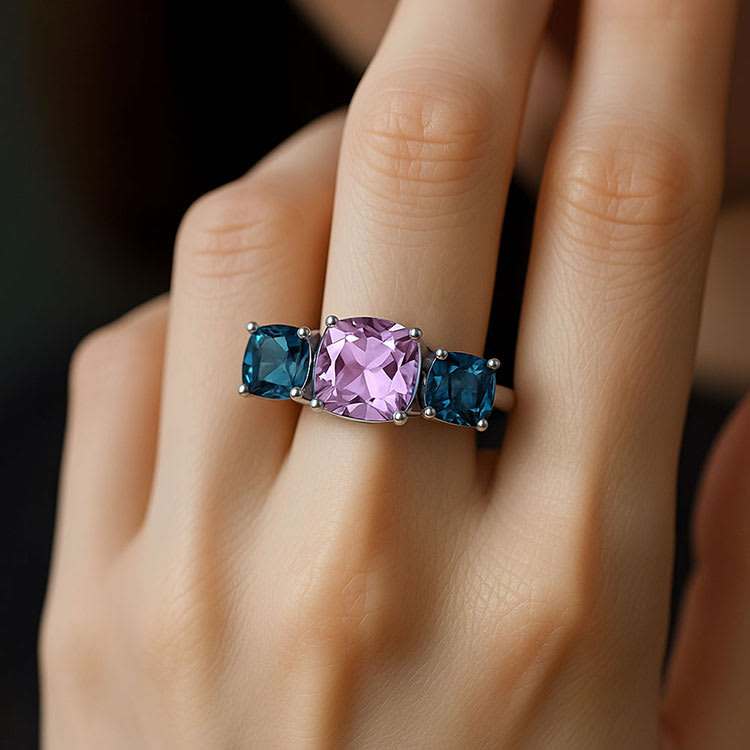 Amethyst And Blue Topaz trilogy ring