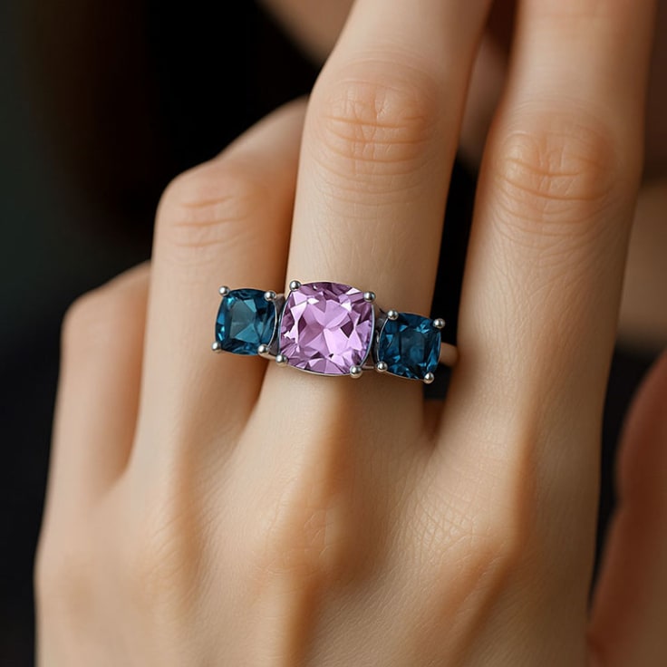 Amethyst And Blue Topaz trilogy ring