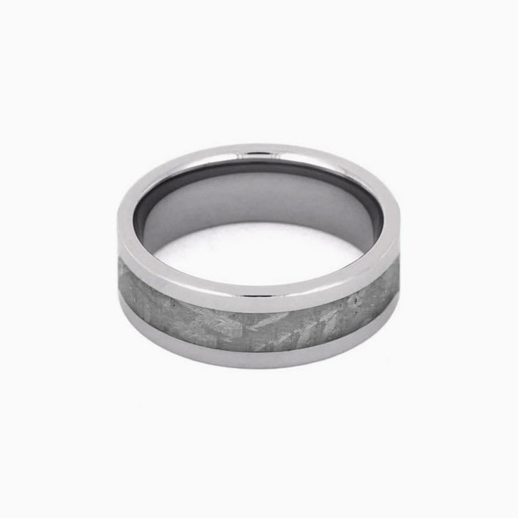 Mens Meteorite Ring With Tungsten or Titanium Band