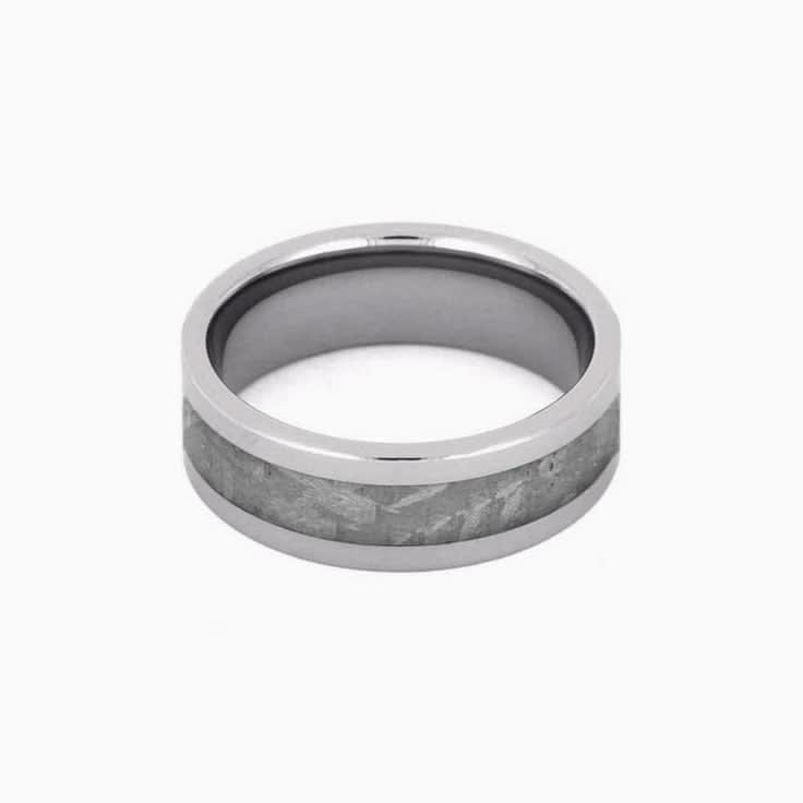 Mens Meteorite Ring With Tungsten or Titanium Band