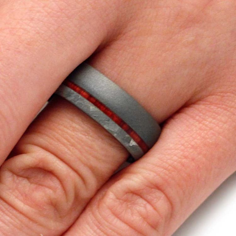 Meteorite Wedding Ring With Sandblasted Titanium And Exotic Wood
