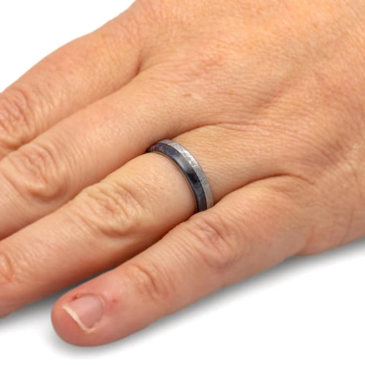 Meteorite And Purple Wedding Ring With Wood