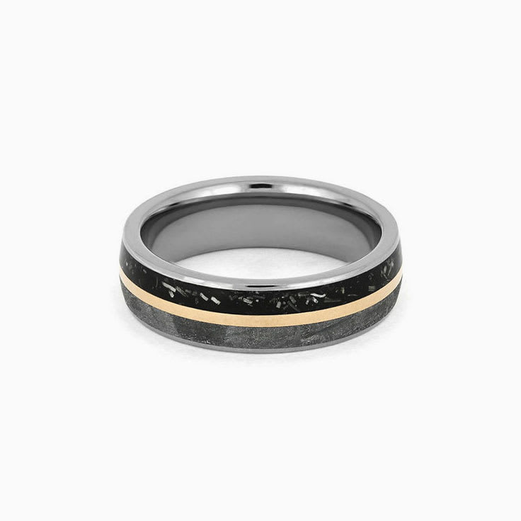 Black Stardust Wedding Ring with Gold and Meteorite