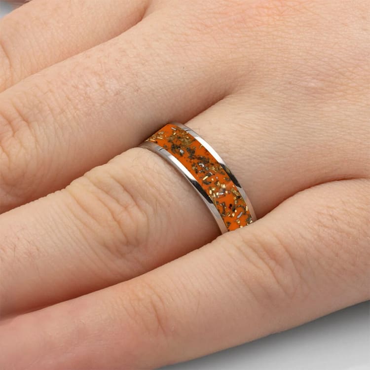 Mens Orange Stardust Wedding Ring