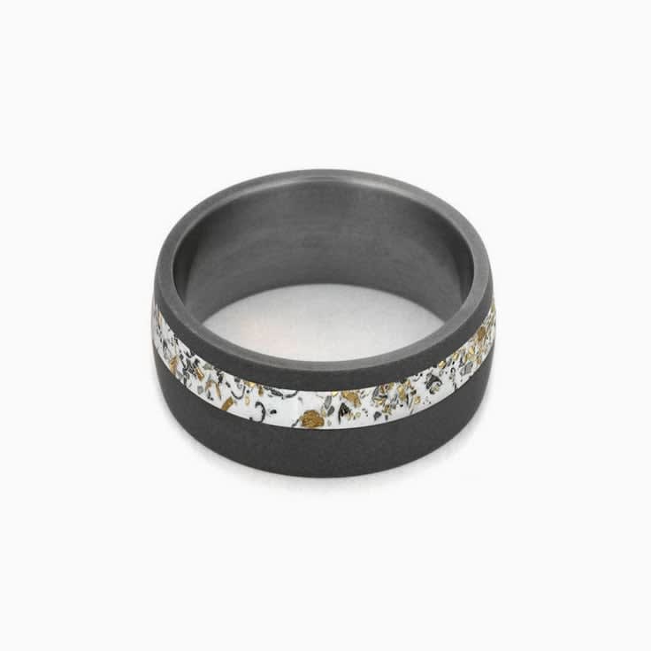 Mens White Stardust Wedding Band With  Sandblasted Titanium