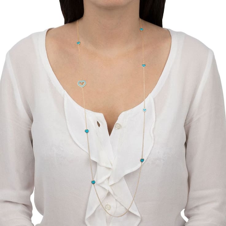 Turquoise and Diamond Heart Necklace