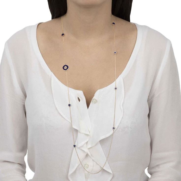 Long Blue Lapis Lazuli and Diamond Necklace