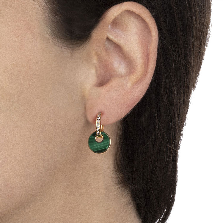 Green Malachite and Diamond Drop Earrings