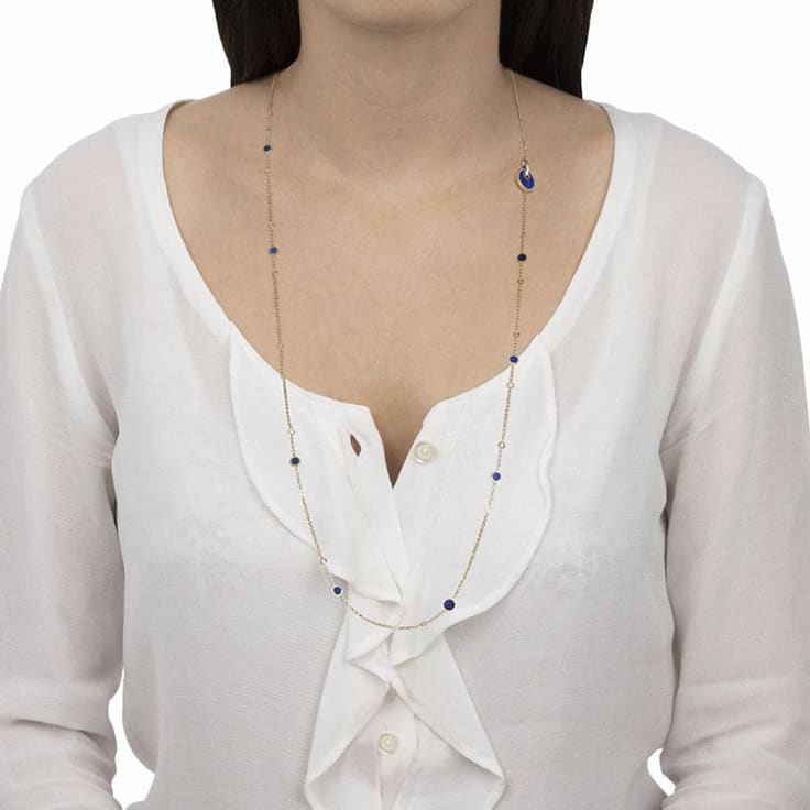 Blue Lapis Lazuli And Diamond Long Necklace