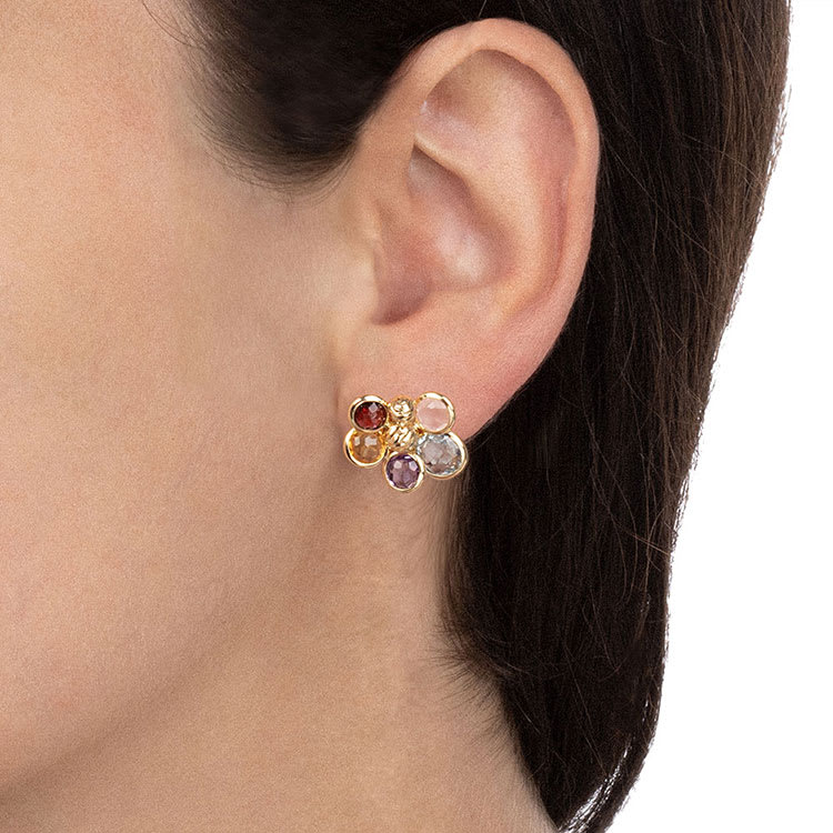 Flower Patterned Gemstone Earrings