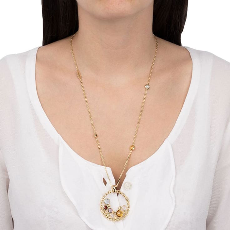 Multicoloured Necklace With Circle Pendant