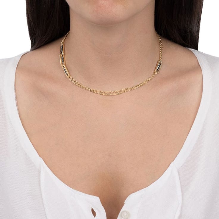 Double chain Necklace With Black Gold Balls